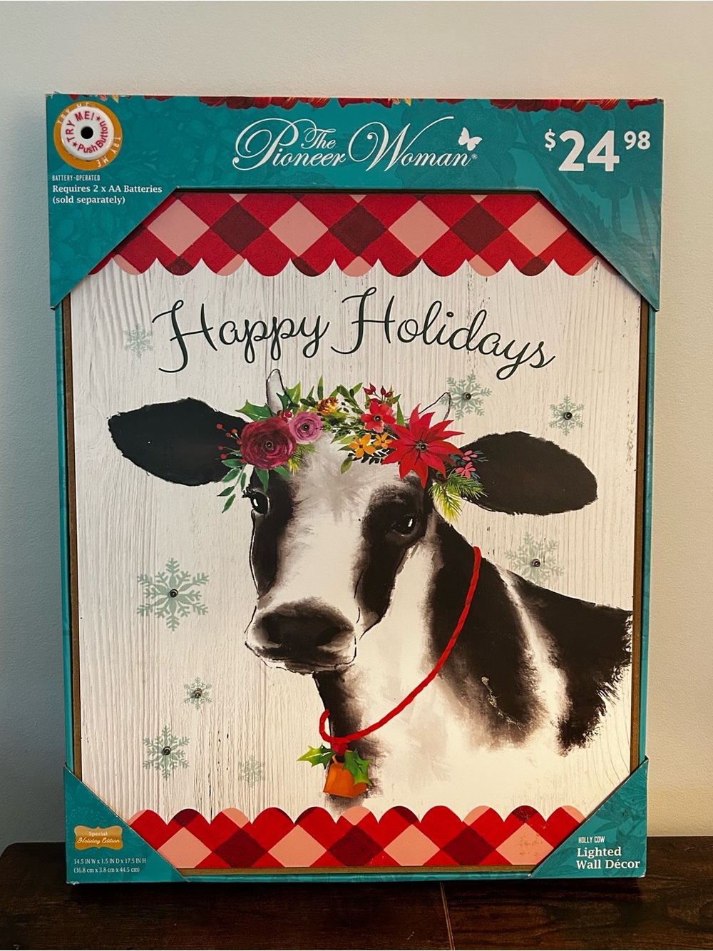 The Pioneer Woman Holly Cow Lighted Plaque/Sign Battery Operated AA Christmas